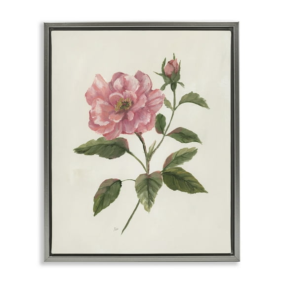 Stupell Industries Rosie Rose Flower Blossom Gray Framed Floater Canvas Wall Art, design by Nan, 31 x 25