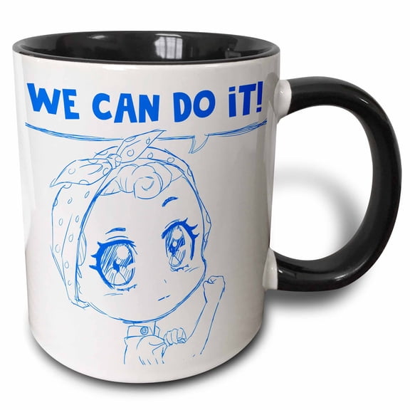 3drose, Rosie the Riveter Reimagined Chibi Style Original Artwork Anime, 11oz Two-tone Black Mug