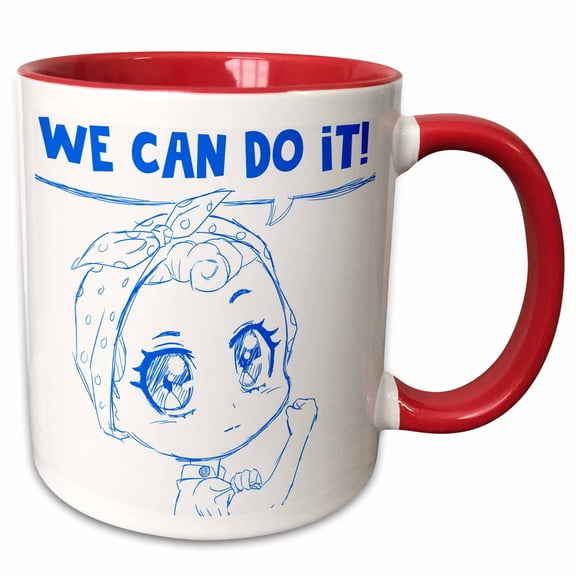 3drose, Rosie the Riveter Reimagined Chibi Style Original Artwork Anime, 11oz Two-tone Red Mug