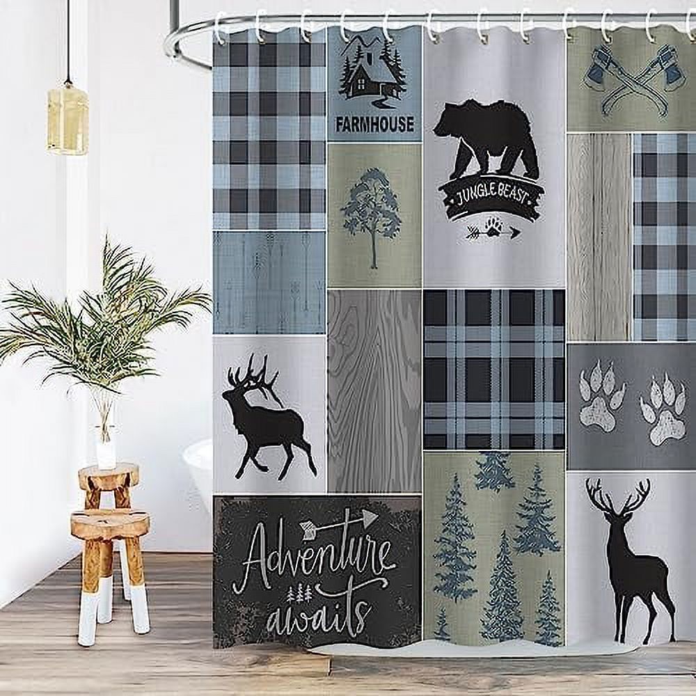 RosieLily Cabin Shower Curtain Rustic Shower Curtain Farmhouse Bear