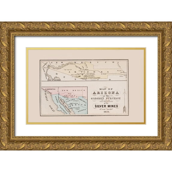 Roskruge 14x10 Gold Ornate Wood Framed with Double Matting Museum Art Print Titled - Arizona Gadsden Purchase Silver Mines