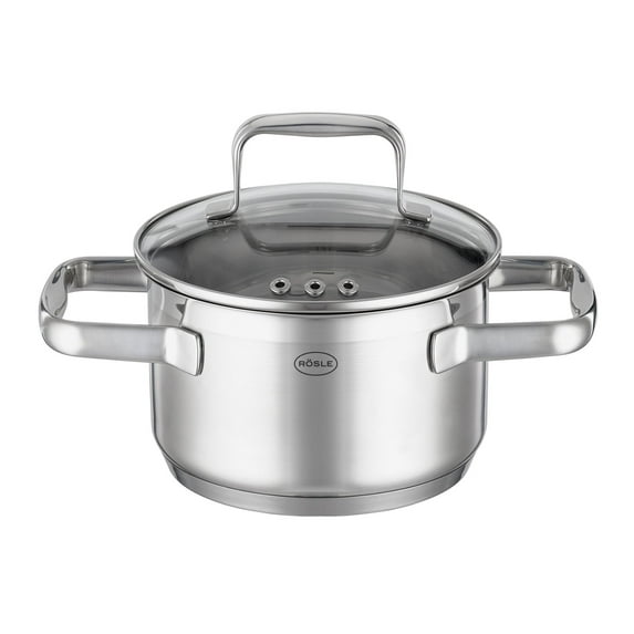Rosle "Charm" Series Stainless Steel High Casserole Pot with Tempered Glass Lid (6 in.)