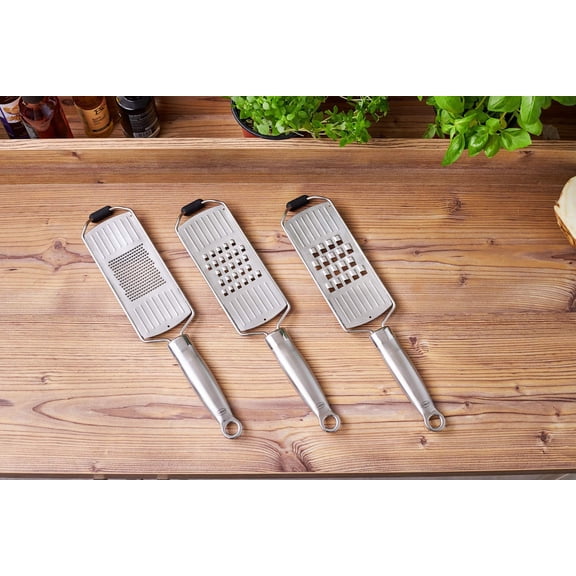 Stainless Steel Fine Grater with Ergonomic Handle and Non-Slip Base for Cheese and Vegetables