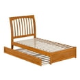 thumbnail image 1 of Roslyn Twin Wood Platform Bed w/ Panel Footboard & Twin Trundle in Light Toffee, 1 of 5