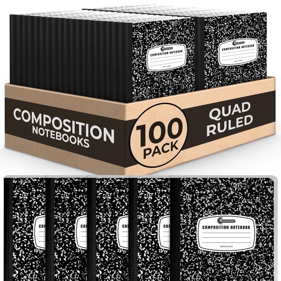 Rosmonde 100 Pack Graph Composition Notebooks, 200 Pages (100 Sheets), 4x4 Quad Ruled Graph Paper, Hard Sewn Bound Cover, Bulk School Supplies, Graphing Notebooks for Students