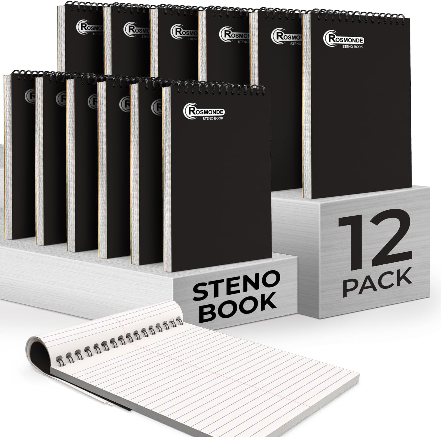 Rosmonde 12 Pack Bulk Spiral Steno Pads, 6"x9", Steno Notebook Gregg
