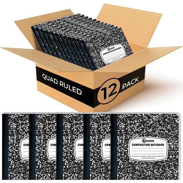 Rosmonde 12 Pack Graph Paper Composition Notebook, 200 Pages (100