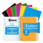 Rosmonde Spiral Notebooks 6 Pack, 3 Subject, College Ruled, 150 Sheets 300 Pages, 8 x 10.5 in, 3 Hole Punched, No Bleed Paper, Assorted Colors for School, Home & Office Use