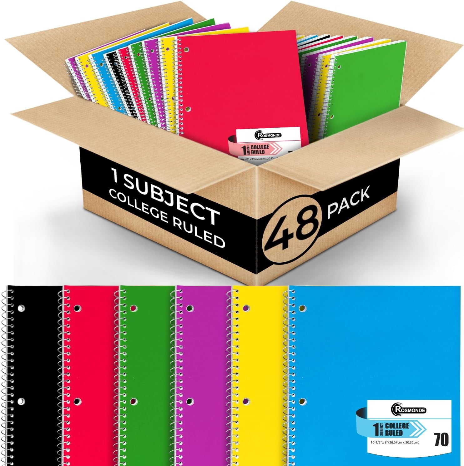 Rosmonde 48 Pack, 1 Subject Spiral Notebook College Ruled Bulk, 140 ...