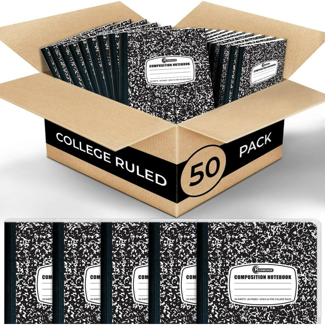 Rosmonde 50 Pack Bulk Composition Notebooks College Ruled, 200 Pages (100 Sheets), 93/4 x 71/2