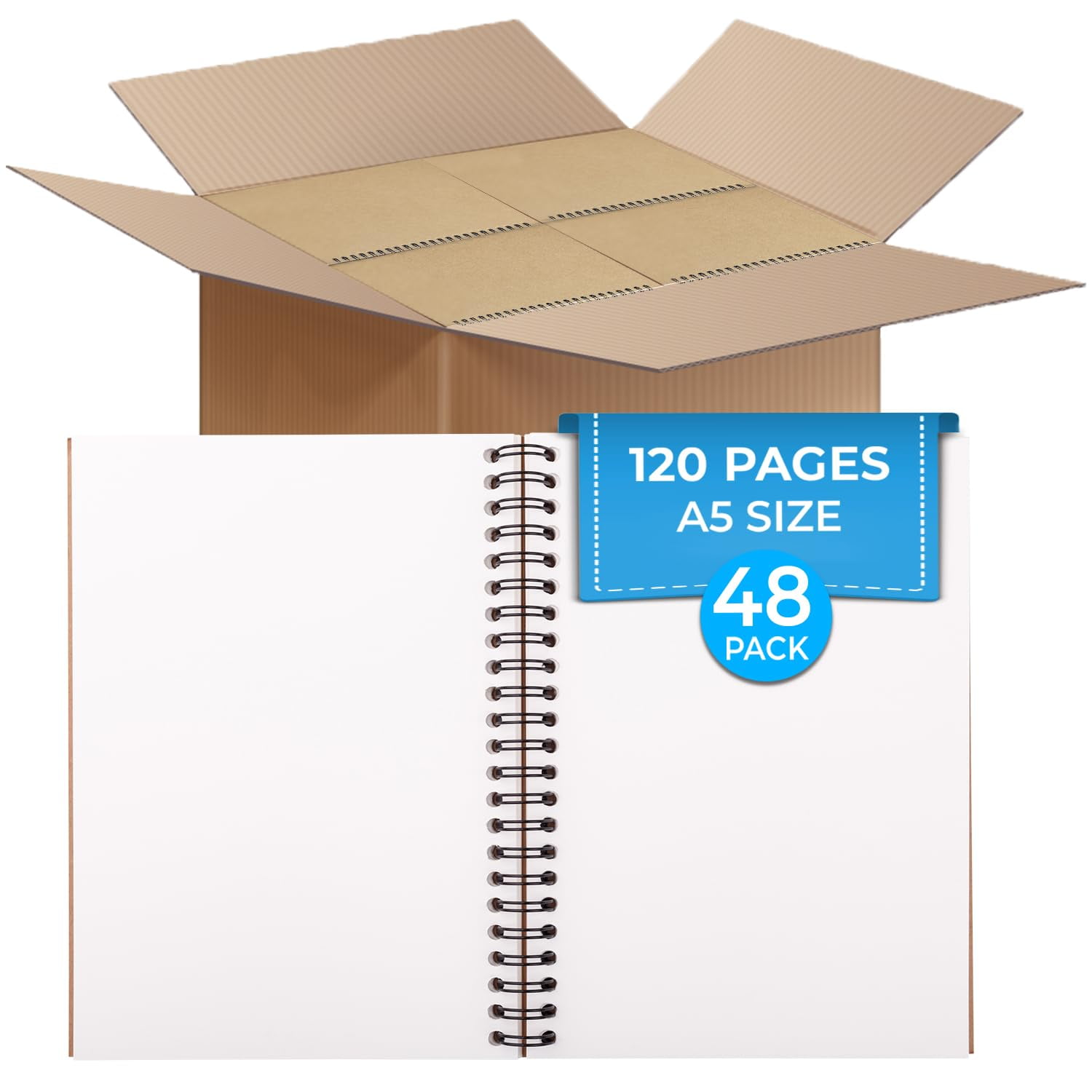 Rosmonde 48 Pack Kraft Cover Spiral Notebook A5, 120 Pages(60 Sheets),Blank Thick Paper, 8.3" x