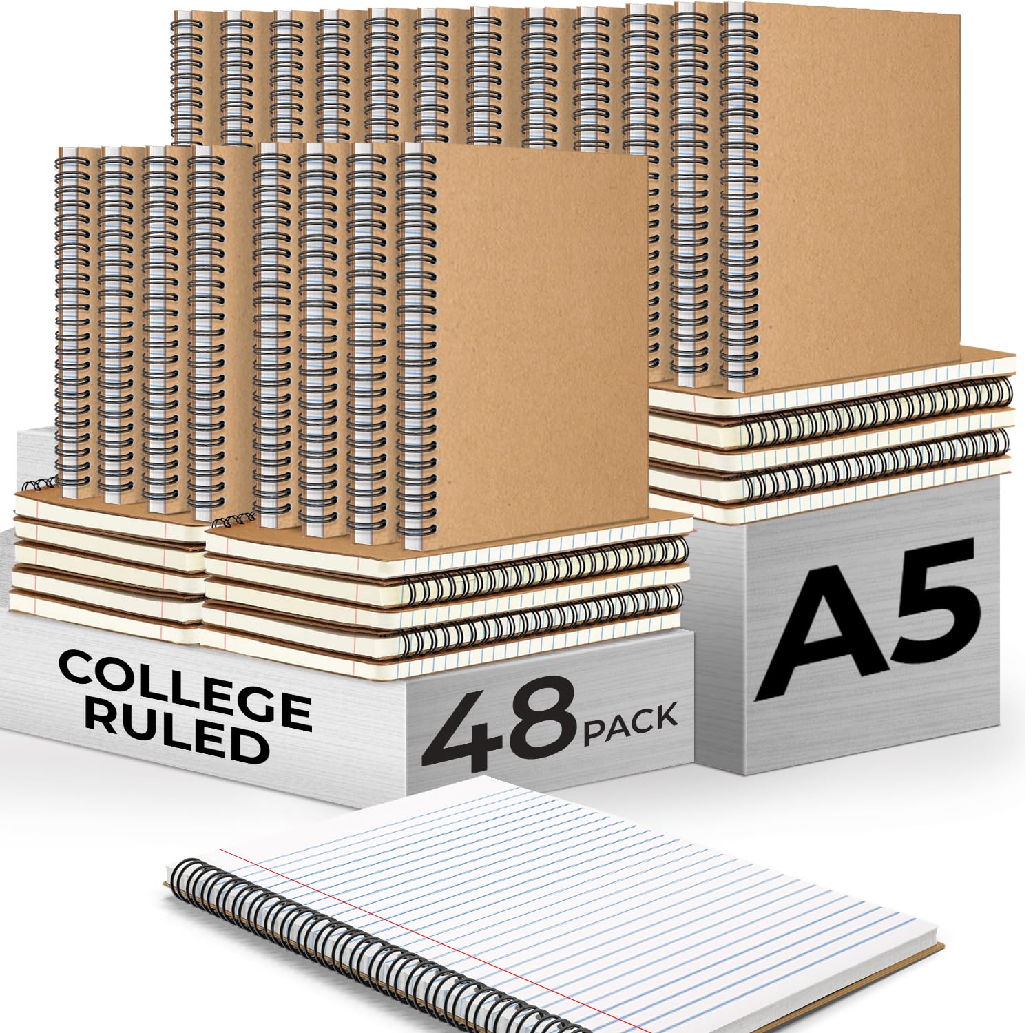 Rosmonde 48 Pack Kraft Cover Spiral Notebook A5, 120 Pages (60 Sheets ...