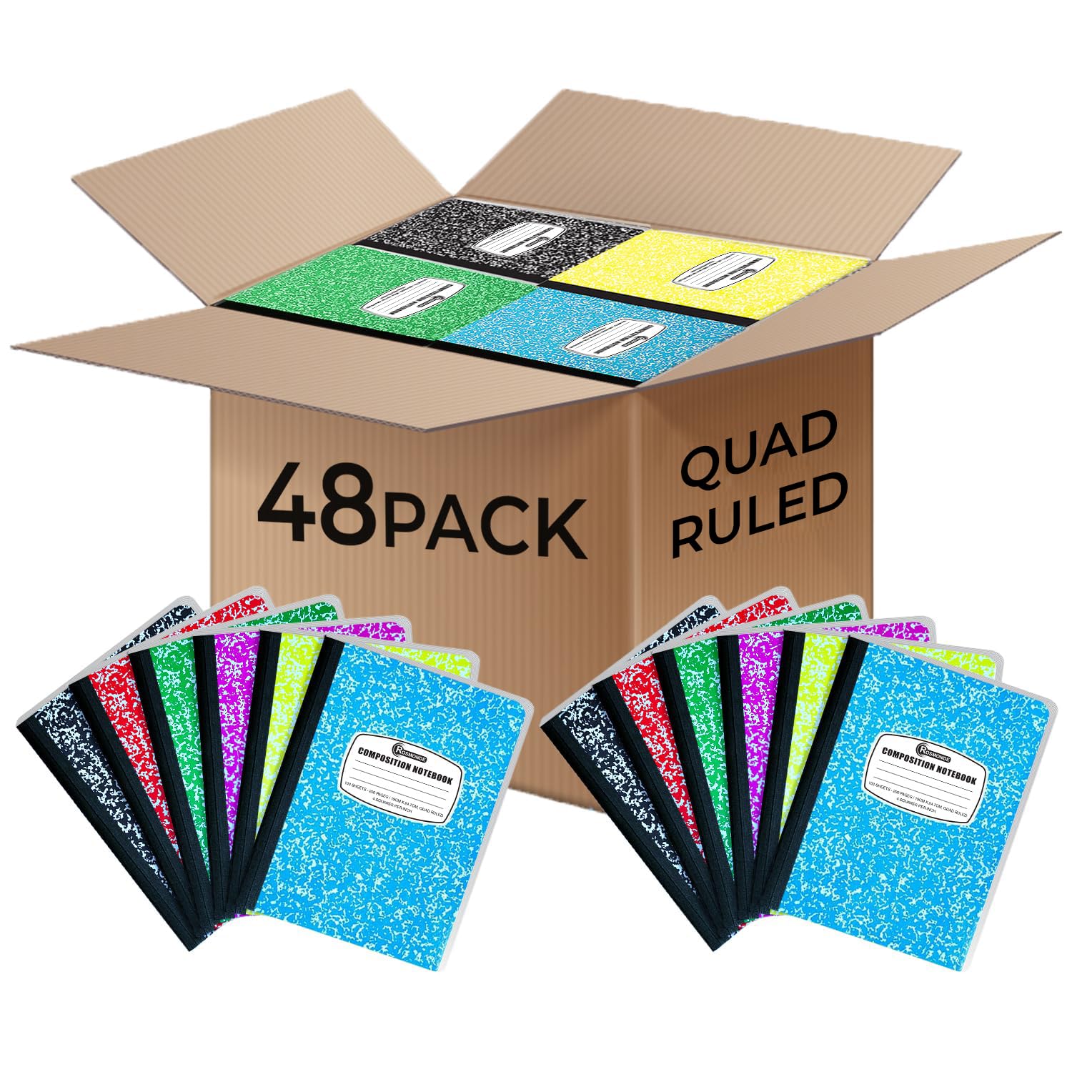 Rosmonde 48 Pack Quad Ruled Composition Notebook, 100 Sheets(200 Pages
