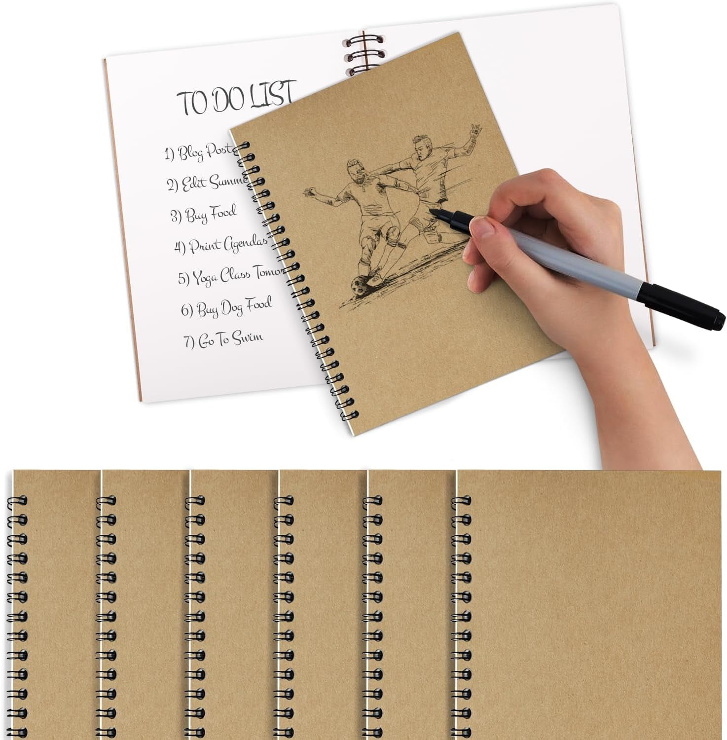 A5 Unlined Spiral Notebook, 4-Pack Unruled Sketchbooks with Durable Kraft  Cover, Blank Journal, No Line Notepad, 120 Pages Each, Perfect for School