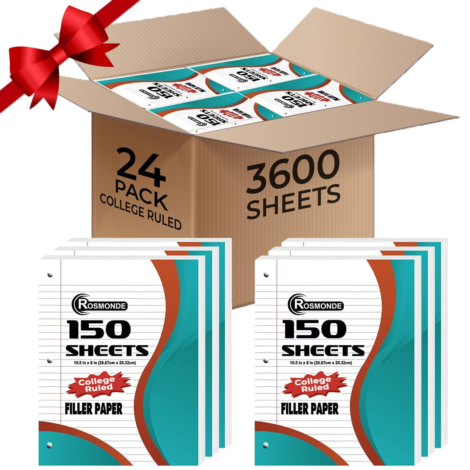Rosmonde Bulk 3600 Sheets Loose Leaf Binder Filler Paper, College Ruled