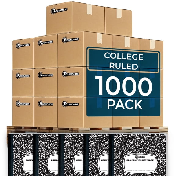 Rosmonde Composition Notebooks Bulk Pallet, 1000 Pack, College Ruled, 200 Pages (100 Sheets), 9.75 x 7.5 in, Marble Cover, Bulk Notebooks for School, College & Office Use, 4–7 Day Transit