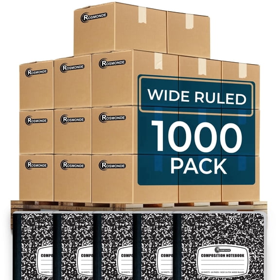 Rosmonde Composition Notebooks Bulk Pallet, 1000 Pack, Wide Ruled, 200 Pages (100 Sheets), 9.75 x 7.5 in, Marble Cover, Bulk Notebooks for School & Office Use, 4–7 Day Transit