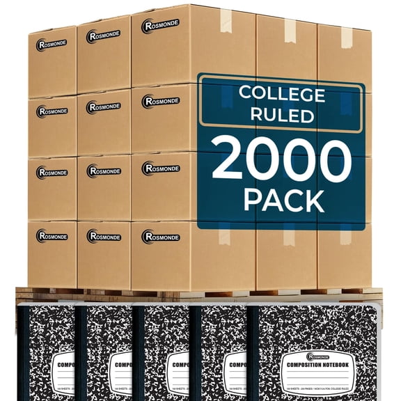 Rosmonde Composition Notebooks Bulk Pallet, 2000 Pack, College Ruled, 200 Pages (100 Sheets), 9.75 x 7.5 in, Marble Cover, Bulk Notebooks for School, College & Office Use, 4–7 Day Transit