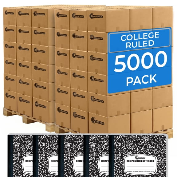 Rosmonde Composition Notebooks Bulk Pallet, 5000 Pack, College Ruled, 200 Pages (100 Sheets), 9.75 x 7.5 in, Black Marble Cover, Bulk Supplies for School Districts, 4–7 Day Transit