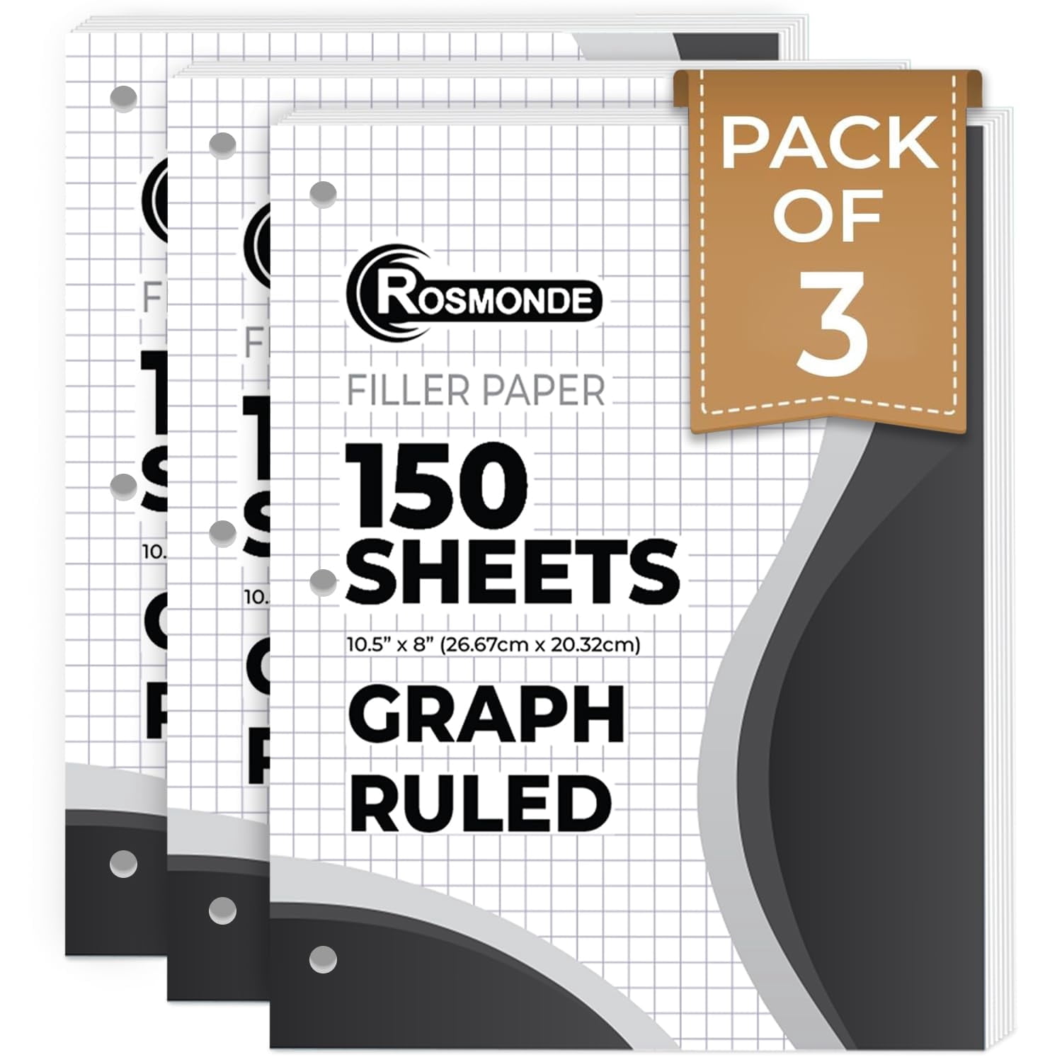 Check Ruled Page For Math Rosmonde Graph Paper 3 Pack, 450 Sheets, 4x4 Quad Ruled, 8 x 10.5 in, 3 ...