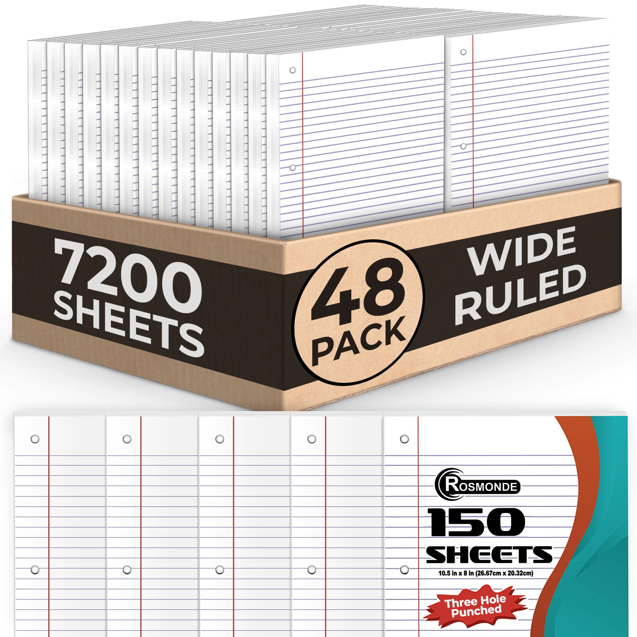 Rosmonde Loose Leaf Paper Bulk, 7200 Sheets, Wide Ruled Bulk Notebook