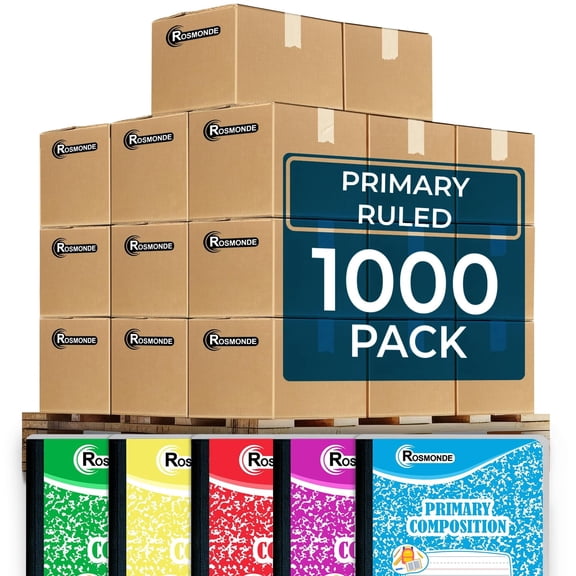 Rosmonde Primary Composition Notebooks Bulk Pallet, 1000 Pack, 200 Pages (100 Sheets), 9.75 x 7.5 in, Draw & Write, Dotted Ruled for Grades K–2, Bulk School Supplies, 4–7 Day Transit