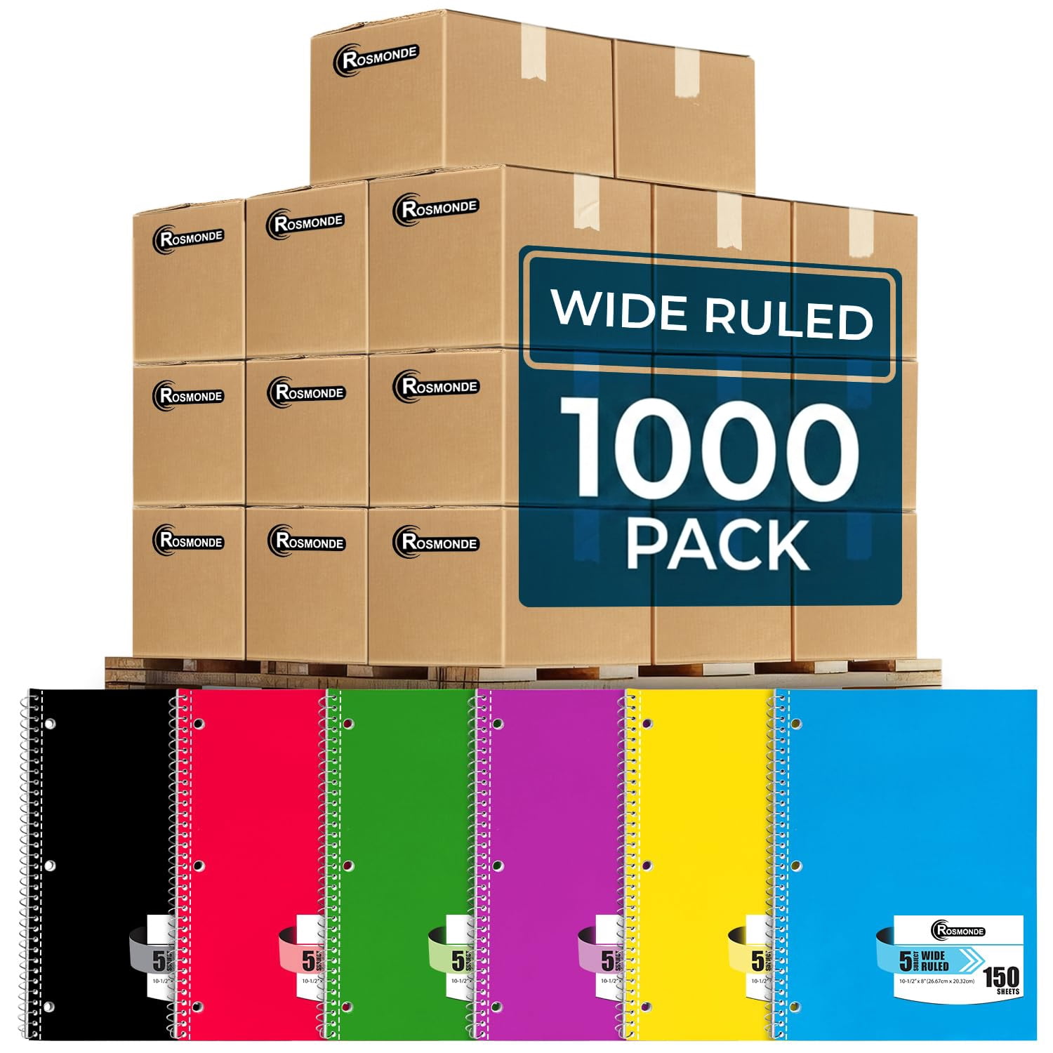 Rosmonde Spiral Notebooks Bulk Pallet, 1000 Pack, 5 Subject, Wide Ruled ...