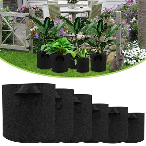 Rosnek 1/3/5/7/10 Gallon Black Plants Growing Bag Vegetable Flower Aeration Planting Pot Container Reusable Fabric Grow Bags with Handles