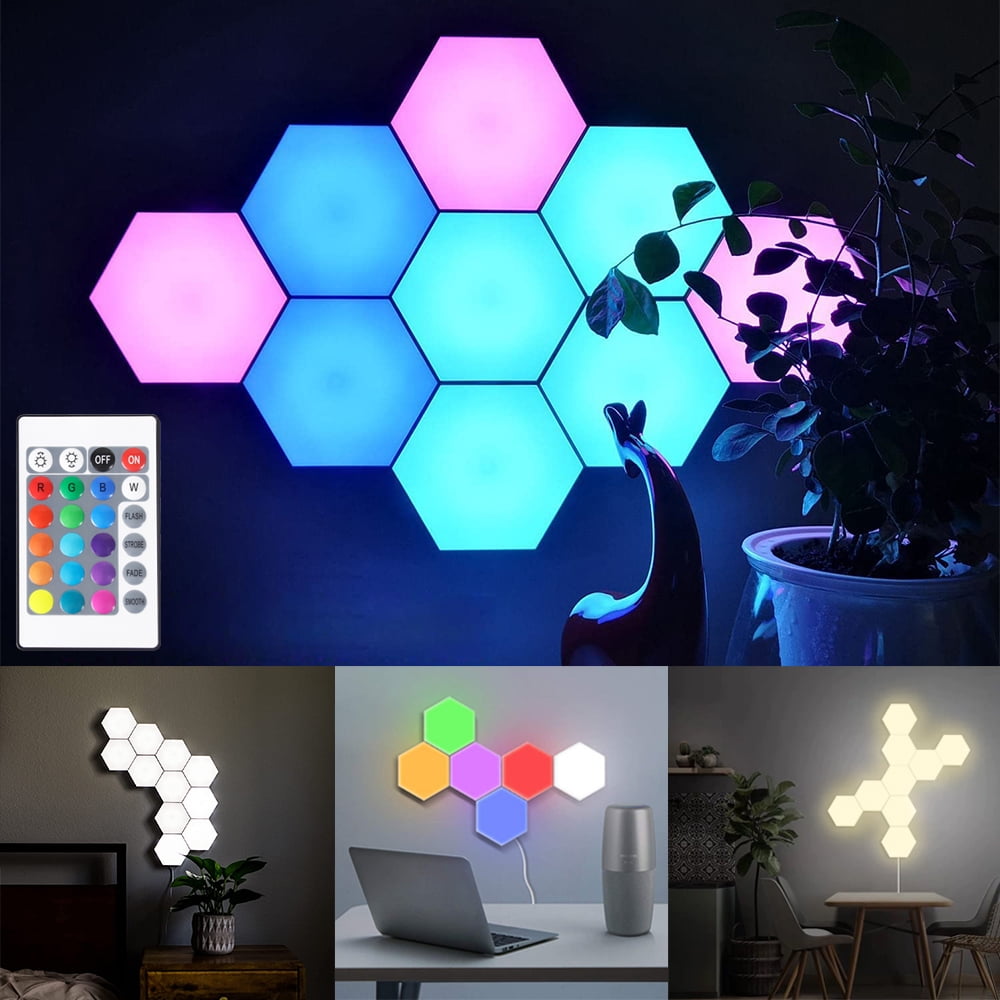 Rosnek 1 Pack RGB Hexagon Wall Lights, Modular Touch Sensitive Lights USB Powered DIY Geometric Assembled LED Wall Panel Lights with Remote Control Atmosphere Wall Sconce for Living Room Gaming Room