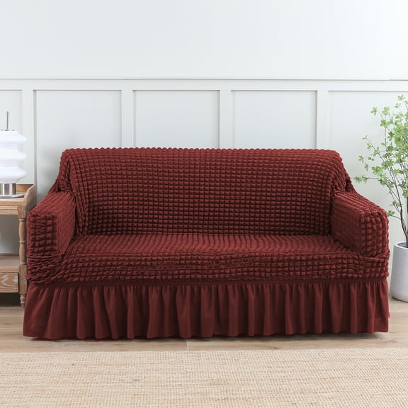 Rosnek 1 Piece Sofa Slipcover with Skirt, Fitted Couch Cover High Stretch Durable Furniture Protector Country Style, 3 Seater