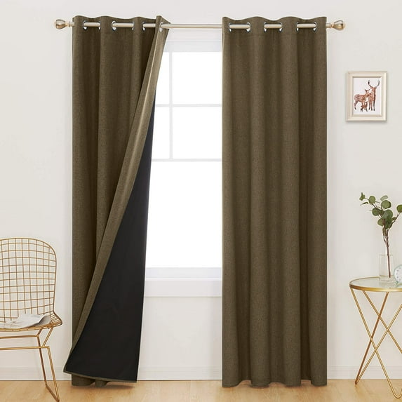 Rosnek 100% Blackout Curtains Linen Textured, Thermal Curtains and Drapes for Bedroom and Living Room, 1 Panel