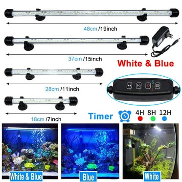 Rosnek 18cm 18LEDs/28cm 30LEDs/37cm 42LEDs/48cm 57LEDs White & Blue LED Aquarium Fish Tank Light RGB IP68 Waterproof LED Light Bar Stick Submersible Lighting Underwater Lampe