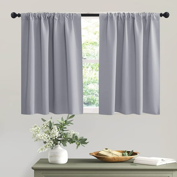 Rosnek 2 Panels Blackout Kitchen Curtains 23 Inch Length Small Cafe Curtains Short Window Curtains for Bathroom Basement, Gray