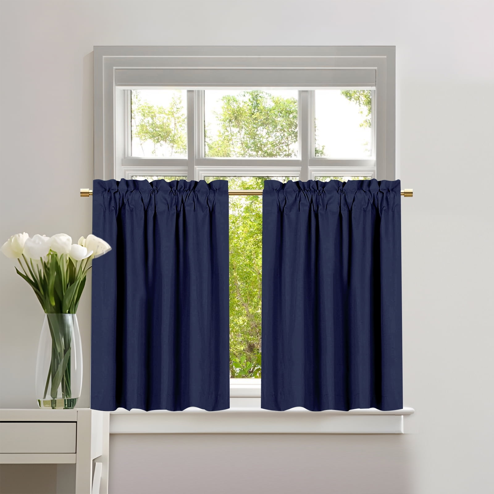 Rosnek 2 Panels Blackout Tiers Curtain for Small Window Rod Pocket ...