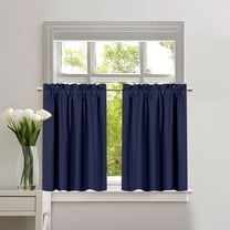 Rosnek 2 Panels Blackout Tiers Curtain for Small Window Rod Pocket Kitchen Curtains Room Darkening Short Curtains for Bedroom, Navy Blue