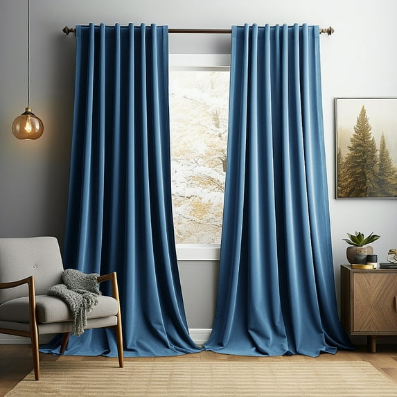 Rosnek 2 Panels Blue Velvet Curtains 108 inches, Thermal Insulated Rod Pocket Window Drapes for Living Room Soft Luxury Home Decor Curtains for Bedroom Kids Room