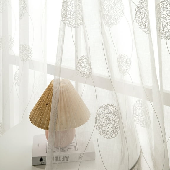 Rosnek 2 Panels Embroidery White Sheer Curtain 55" x 69" Grommet Voile Window Curtains for Living Room Bedroom