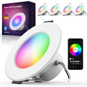 Rosnek 4.5inch Smart WiFi LED Recessed Lights, RGBCW Color Changing Recessed Lighting, Compatible with Alexa and Google LED Can Lights WiFi & Bluetooth, 2700K-6500K, 4 Pack