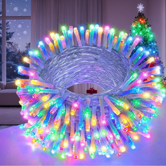 Rosnek 65Ft 200LEDs Christmas Lights Indoor Outdoor, Christmas Tree Lights Waterproof 8 Modes Twinkle Fairy String Light Plug in for Bedroom Wedding Party Holiday Xmas Decoration, Multicolor