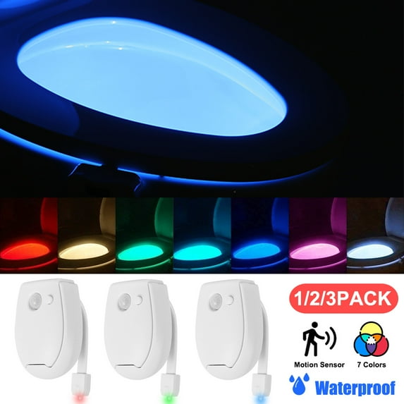 Rosnek 7-Color Toilet Night Light, Motion Sensor Activated Battery Powered Bathroom LED Toilet Bowl Light, Cool Fun Bathroom Accessory for Stocking Stuffers