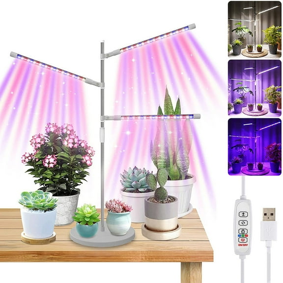 Rosnek 72 LED Full Spectrum Grow Light for Indoor Plants, 3 Heads Adjustable Height, 10 Dimming Levels, 3/9/12H Timer, 360 Rotation, Desk Plant Lamp for Seedlings, Succulents, Vegetables
