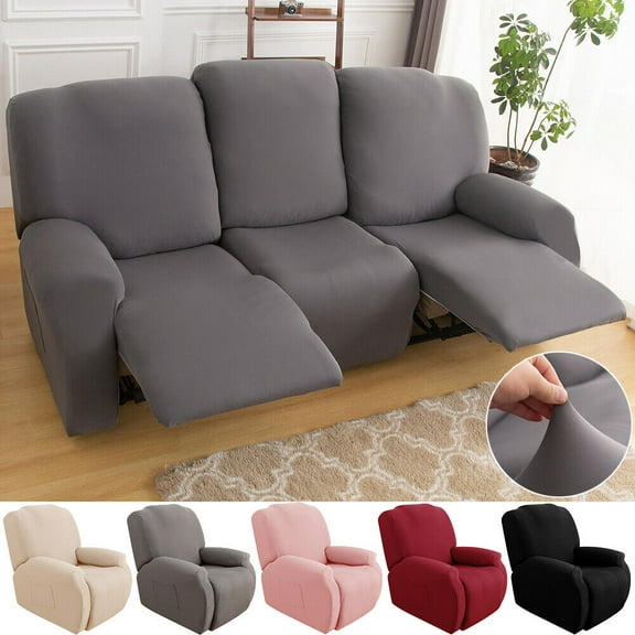 Rosnek 8-Pieces Recliner Sofa Covers Stretch Reclining Couch Covers for 3 Cushion Reclining Sofa Washable Furniture Protector with Elastic