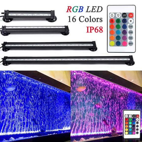 Rosnek Aquarium Light LED 6-18inch 5050 RGB Waterproof Making Oxygen Submersible Fish Tank Lamp Air Bubble Lamp RGB Remote Control AC100-240V