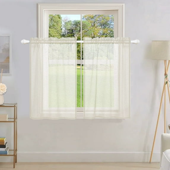 Rosnek Beige Transparent Rod Pocket Sheer Cafe Curtains, 33" x 24" (2 Panels)