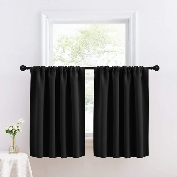 Rosnek Blackout Curtain Tiers for Small Window, Rod Pocket Thermal Insulated Short Curtains for Kitchen/Living Room, Black, 30"Wx 23"L, 1 Panel