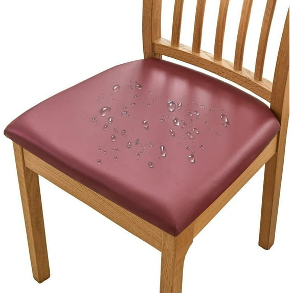 Rosnek Chair Seat Covers Set of 2, Waterproof PU Leather Chair Cushion Cover Chair Cover for Dining Room Kitchen Removable Chair Slipcover