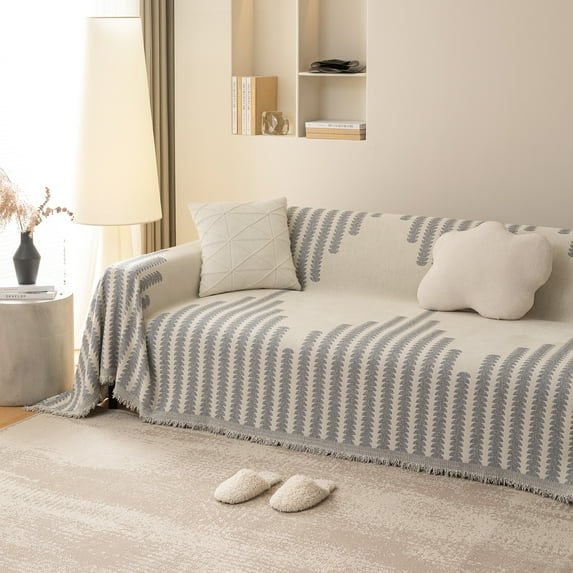 Rosnek Chenille Couch Cover Blanket, Modern Sofa Slipcover Washable Couch Covers for L-Shape Sofa Sectional Sofa Protector for Cats Dogs, 71"x 134"