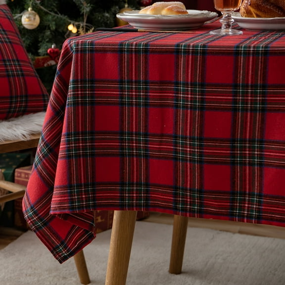 Rosnek Christmas Plaid Tartan Tablecloth, Red Buffalo Plaid Xmas Table Cloths Rectangle Checks Red Green Home Party Decor, 55"x 55"