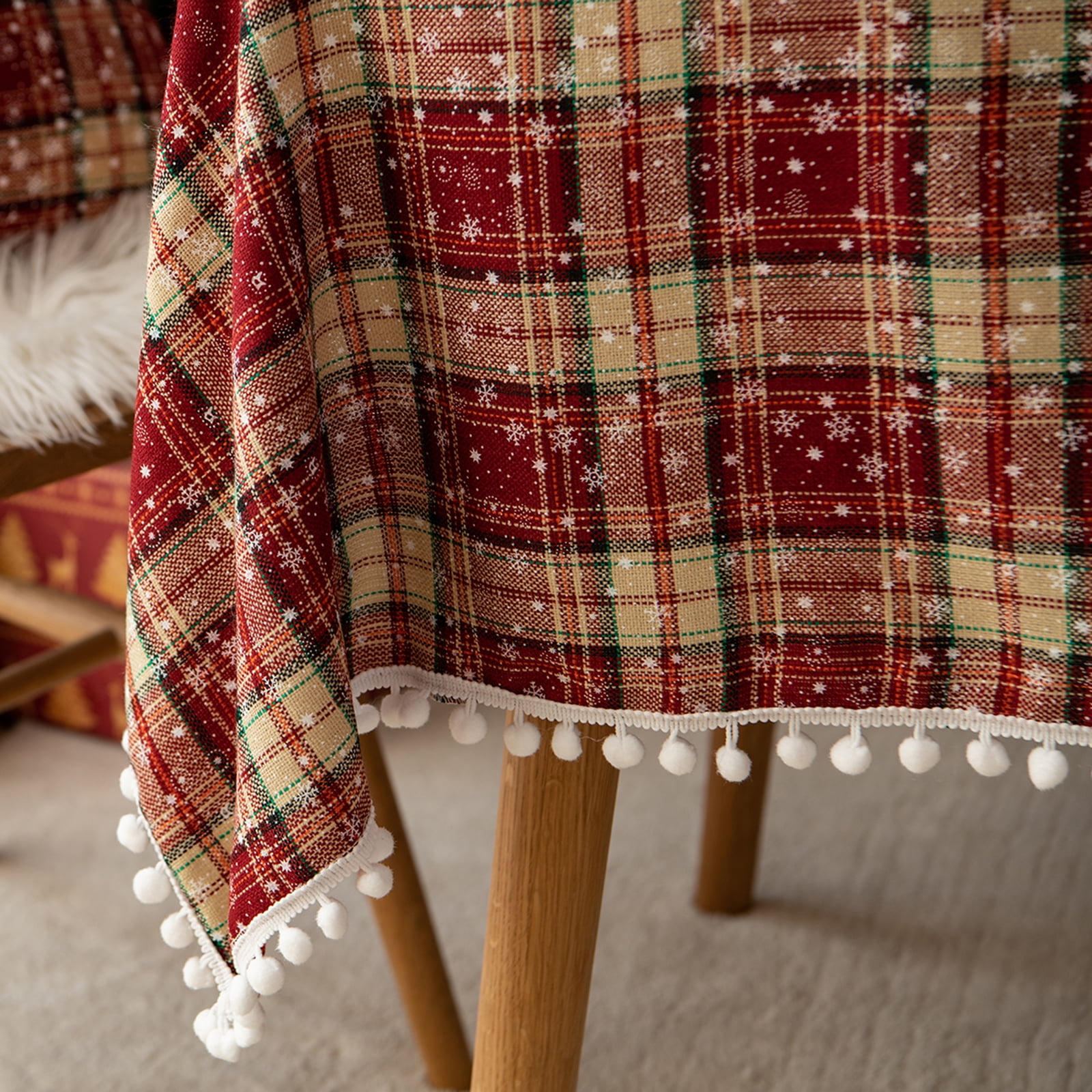 Sparkling Pine Trees Red Plaid Christmas Tablecloth