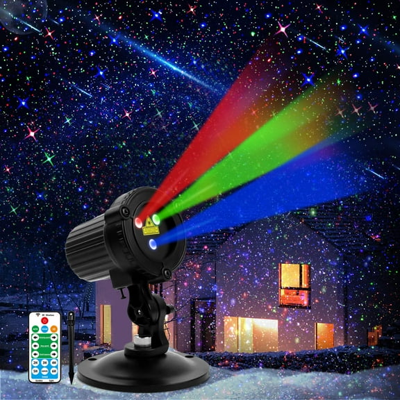 Rosnek Christmas Projector Laser Lights Outdoor 3 Color Red Green Blue Starry Projection Light Mountable Landscape Lights for Holiday Xmas Indoor Party New Year Decoration Show
